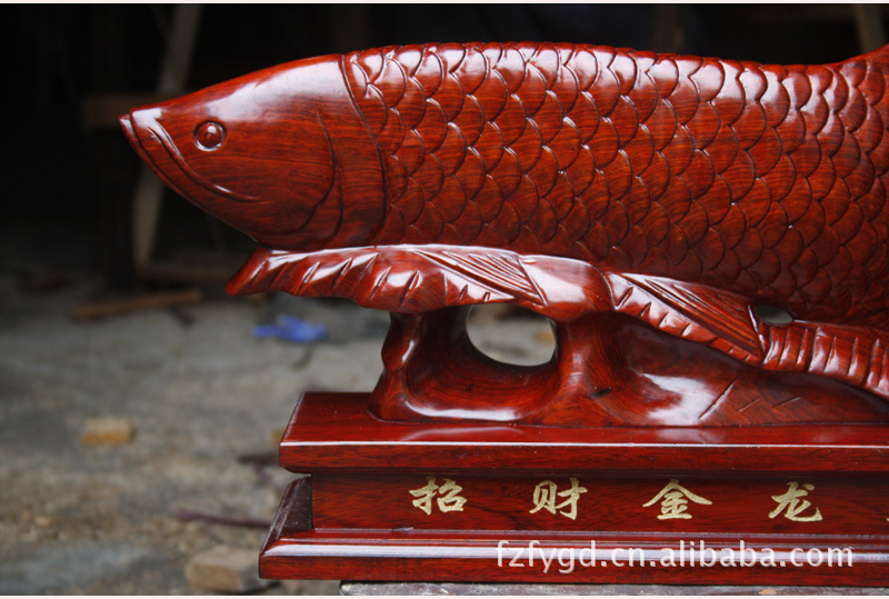 【佛缘木雕】根雕刻工艺品红檀金龙鱼招财家居风水古玩摆件3533