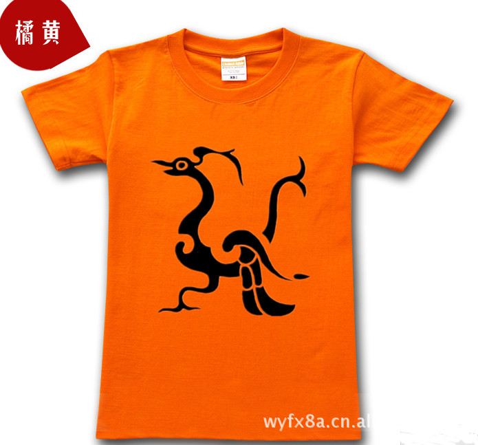 12053102 经典凤纹图案220克精品纯棉玫红色时尚t恤