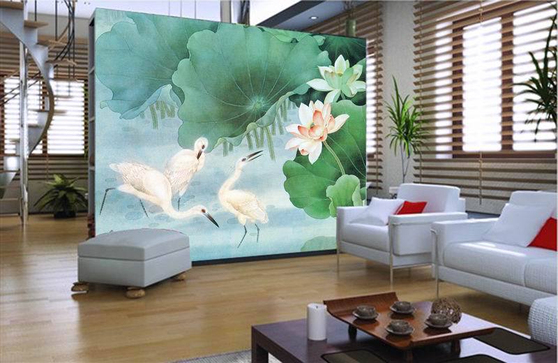 易品壁纸壁画定制 个性diy壁纸 荷气生财大型壁画批发