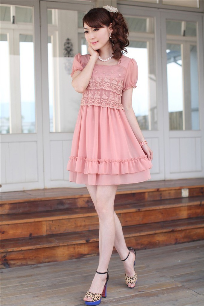 2012新款夏装韩版女装上市名媛淑女荷叶花边裙摆蕾丝修身连衣裙