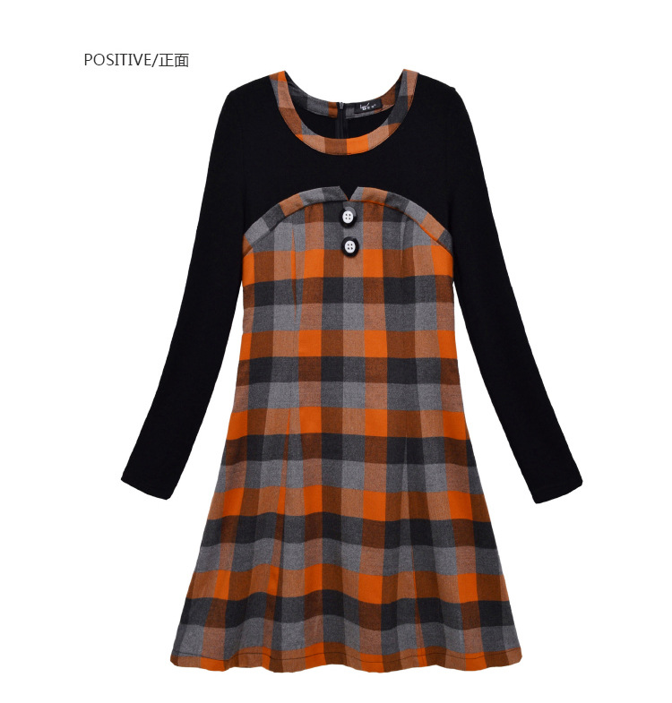 11941 婉约时尚淑女格纹撞色大码连衣裙