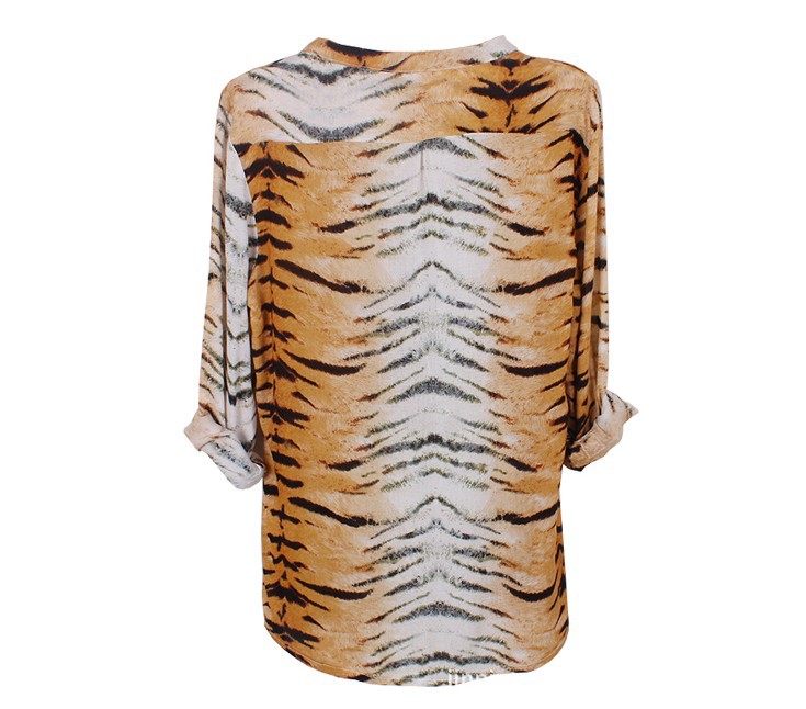 2012年秋季新款欧美休闲百搭卷袖老虎纹长袖雪纺t恤雪纺衫