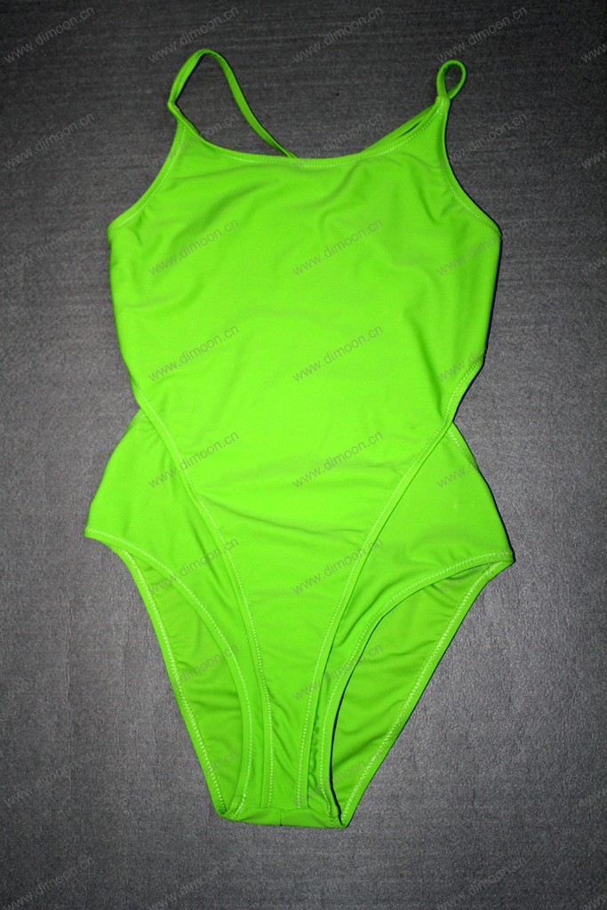 绿色连体莱卡尼龙泳衣 高档运动流线美泳装 厂家定做