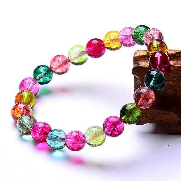 瑜瑞轩 甜美糖果色爆花彩水晶8mm手链 天然水晶手链 女 韩版1379