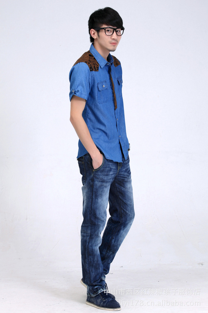 2012夏新款 牛仔情侣装短袖 休闲牛仔风格短衬衫