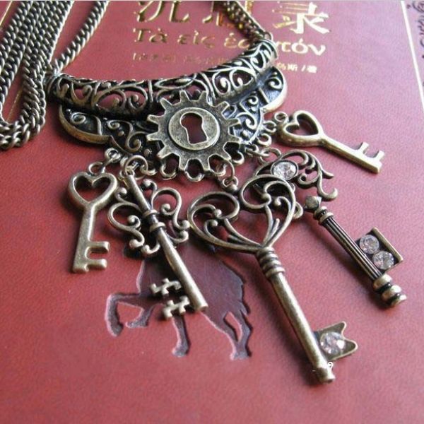 韩国桃心形钥匙流苏多层装饰项链短款配饰女