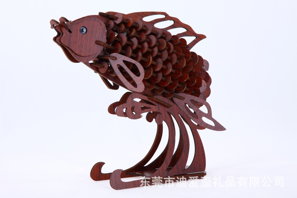 年年有余|鲤鱼|盒装木制仿真模型|3d立体拼图|家居摆件|迪爱歪