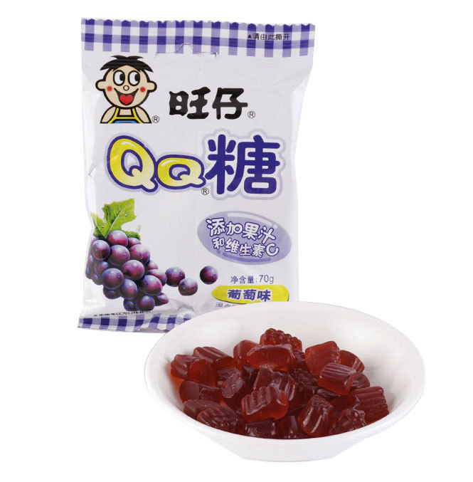 旺旺食品旺仔qq糖葡萄味70g添加果汁和維生素c美味有趣小零食批發