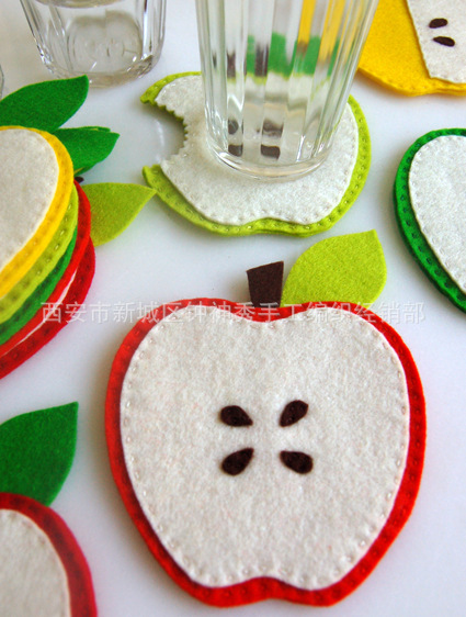 手工缝制毛粘无纺布杯垫 不织布餐具垫