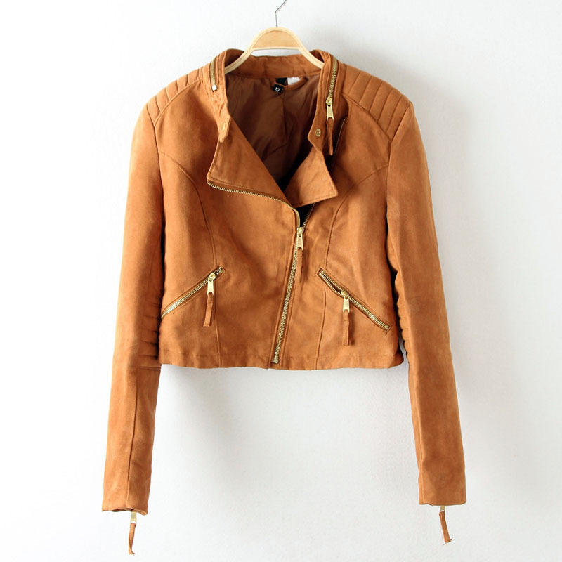 0201外贸原单 正品女式修身短款皮衣 鸡皮衣 斜拉链外套0.45kg