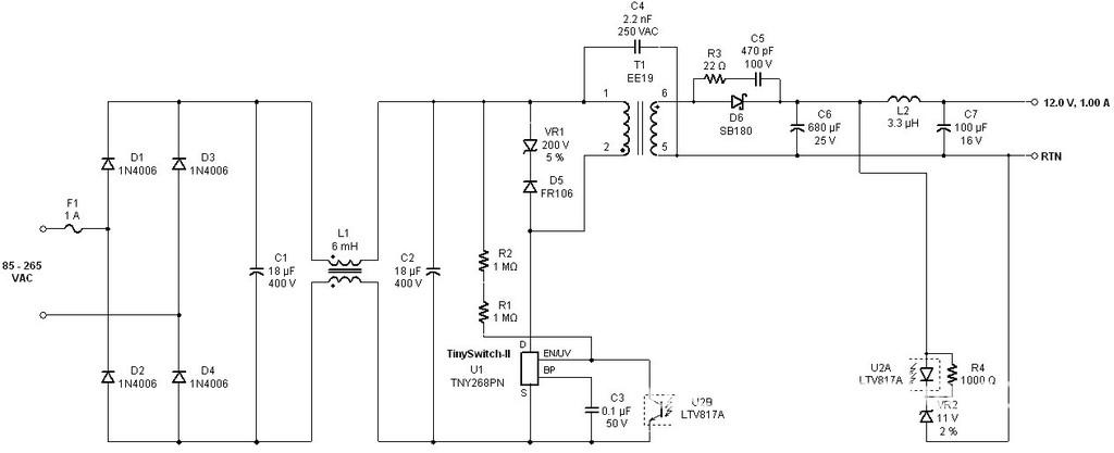 tny268pn   12v/1a 电路图