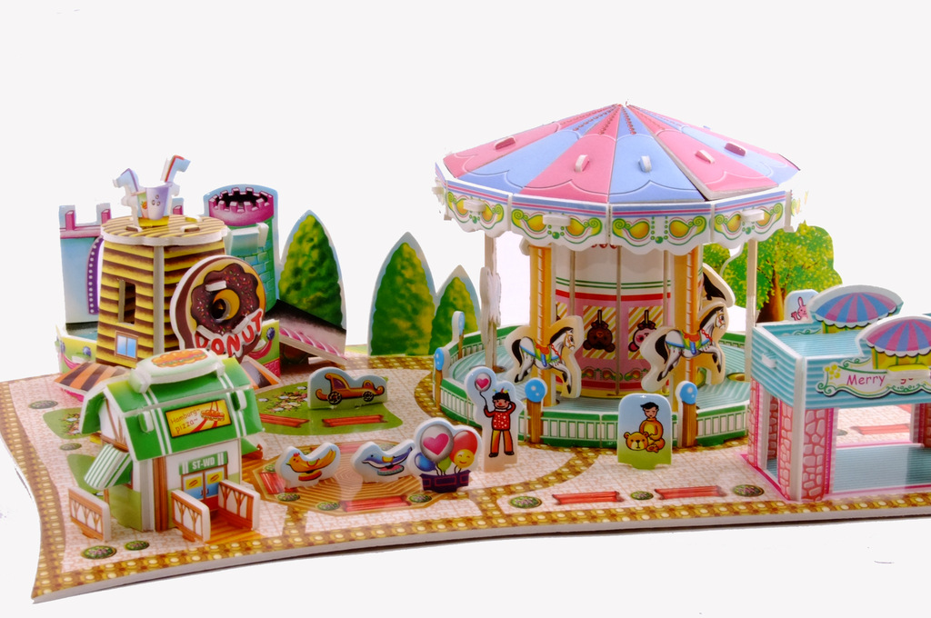 儿童益智拼图厂家 纸拼图 拼图玩具 新款游乐园系列 旋转木马