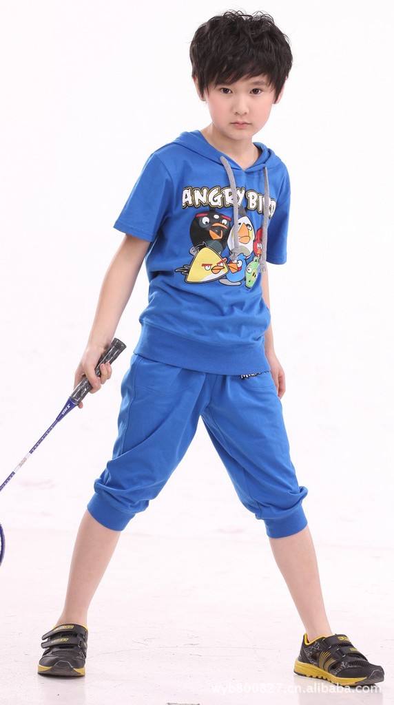 依太酷啦男童短袖套装夏装儿童夏款短袖t恤 七分裤少年装中大童装