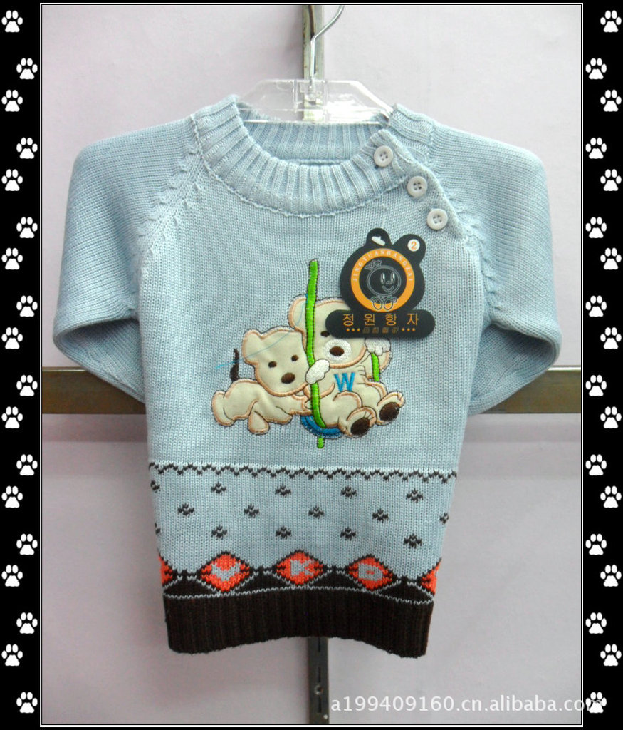 韩版中性小狗绣花贴布秋款儿童毛衣,童针织衫,童毛衣