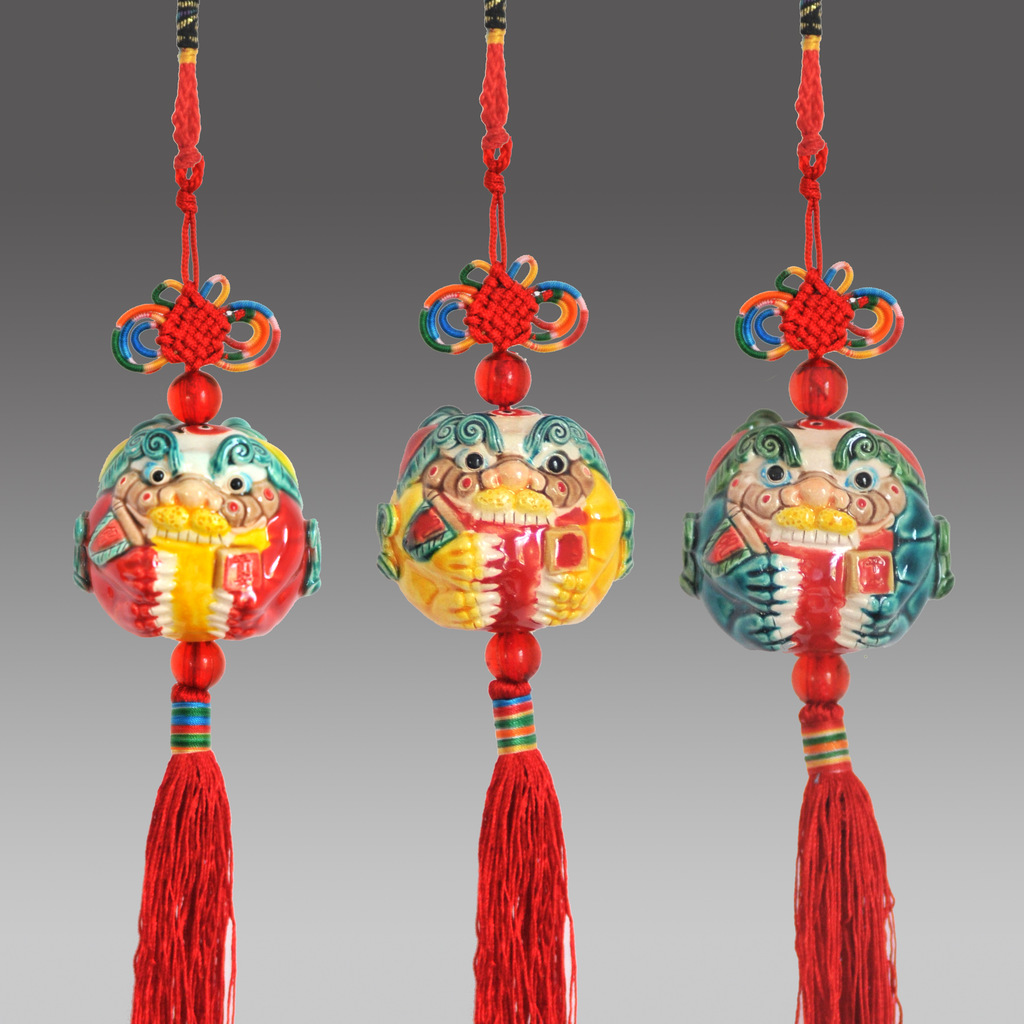 风师爷 狮子 吊坠 挂饰 镇邪 民间工艺品 礼品 台湾 金门 交趾陶