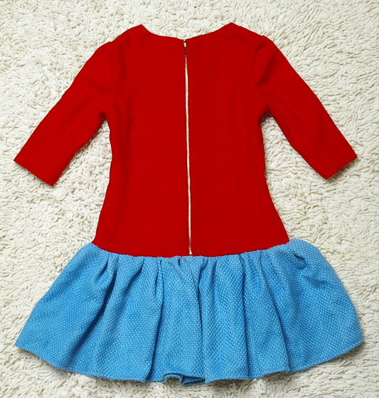 外贸出口 千亿媳妇徐子淇同款 红蓝撞色毛呢裙中袖毛呢连衣裙