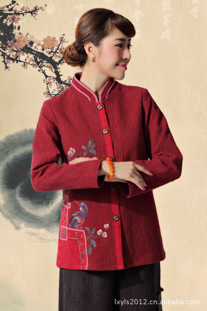 木棉道.新款秋装民族风改良唐装 手工绘画修身棉麻外套女19080