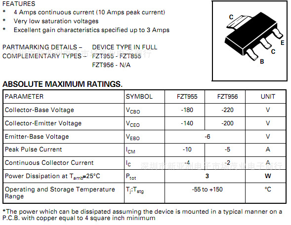 广东深圳fzt955ta/开关 放大/高性能三极管/sot-223/zetex价格 - 中国