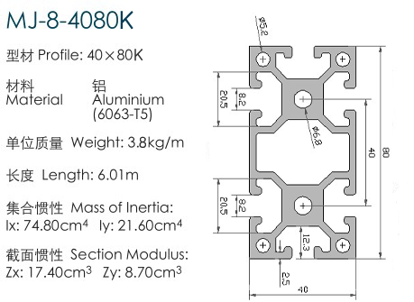 工業鋁型材mj-8-4080k 產品詳情 規格:齊全 用途:工業 種類:鋁型材