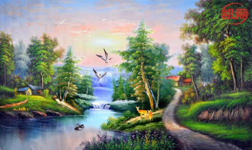 凯丽油画批发加盟 手绘无框油画 别墅客厅画壁画 风景油画fj044