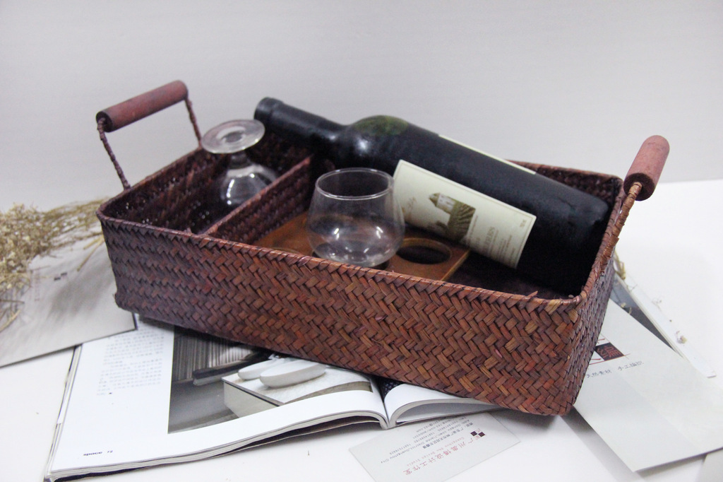 非藤编柳编家居日用品 草编桌面收纳 水果篮红酒蓝收纳篮野餐.