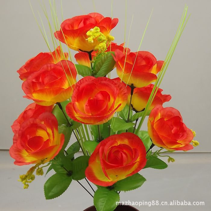 人造花批发,绢花假花发 仿真12头园玫把花