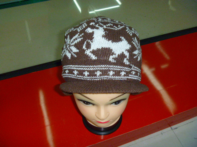 厂家直销冬款针织帽 提花针织帽批发 订做针织帽 提花帽子带帽檐