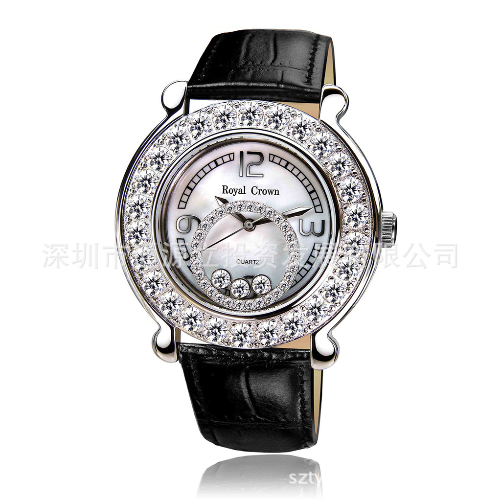 正品royal crown 萝亚克朗 3773 镶钻手表 皮表女表
