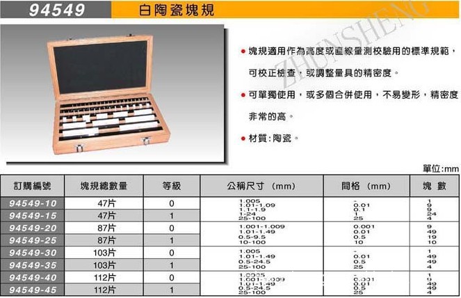 米其林工具官网代理块规 角度块规 白陶瓷 块规 正弦中心块规