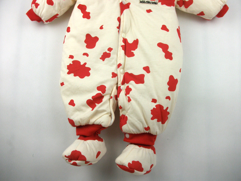 厂家直销 2012冬季斑纹奶牛帽子加厚童装 批发婴儿纯棉童连身衣