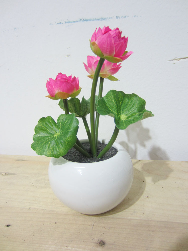 3头荷花中圆盆盆景,仿真花盆景,绢花,假花,新款,家居饰品图片_2