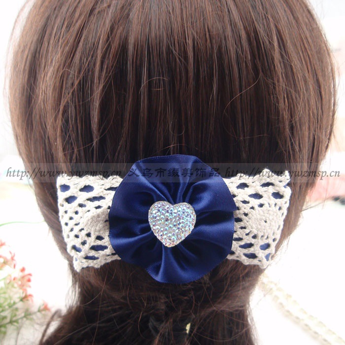 缀美发饰 满天星心形钻花朵发梳 缎带蕾丝