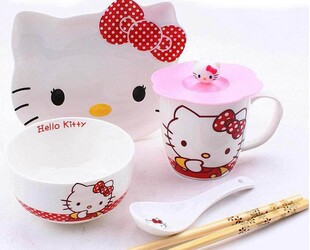 兴盛陶瓷hello kitty 儿童餐具 陶瓷套装 餐具五件套 礼盒装