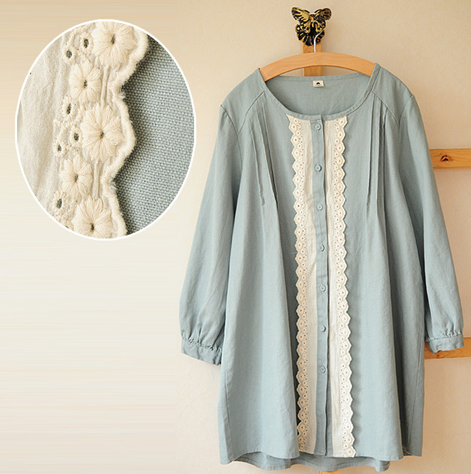 y6160 外贸原单 nombre 花边皱着前襟长款衫 2色入 65.00,59.00,55.