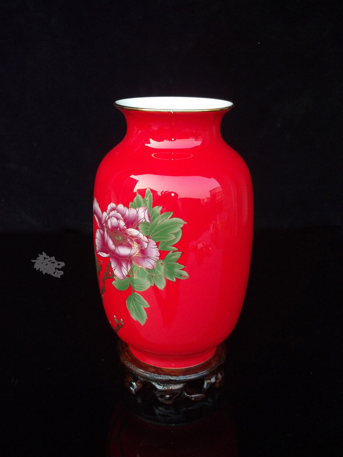 中国红花瓶正品醴陵红瓷冬瓜瓶 婚庆新婚礼品礼物 家居装饰品
