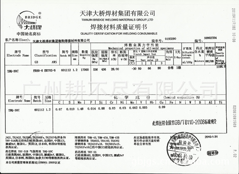 广州耕不尽有限公司批发大桥牌er506二氧化碳焊丝12