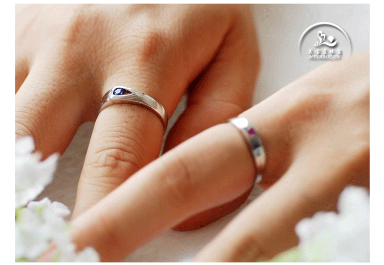 美宝蓝天然红蓝宝石心形情侣对戒戒指