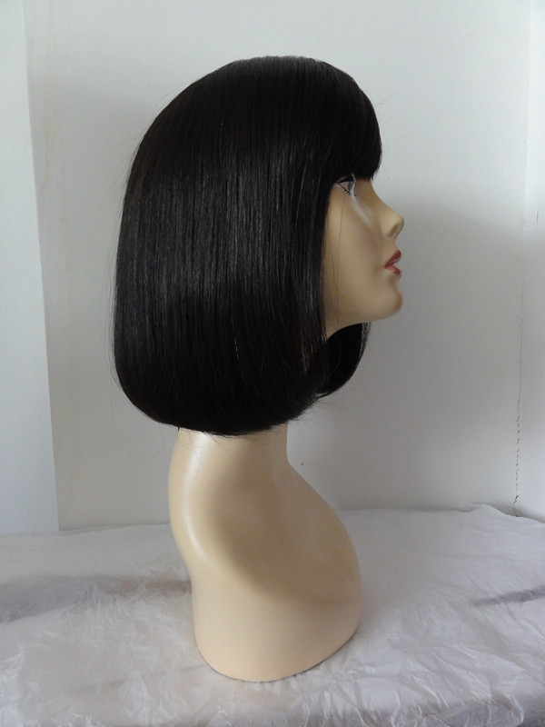 真人发全蕾丝手织高档梨花头假发斜刘海自然色手钩假发