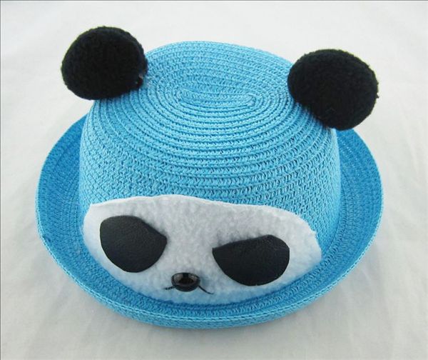 2013韩版熊猫草帽 动物造型帽 儿童帽子 宝宝渔夫帽 盆帽
