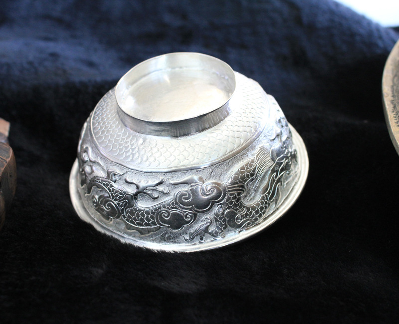 贵州印象苗族银饰 纯手工制作 99纯银银碗 雕刻工艺品批发