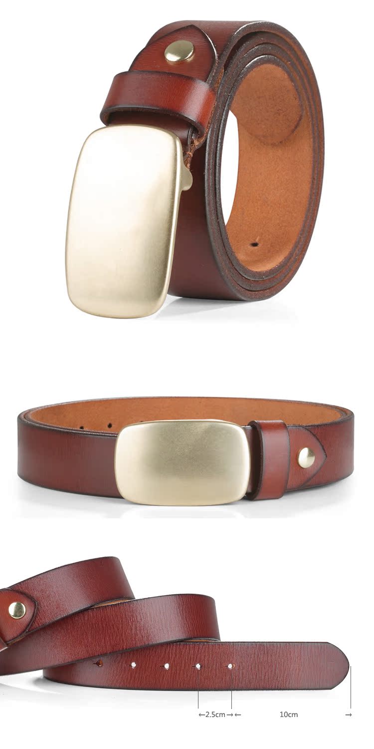 029铜扣皮带男士真皮 纯牛皮腰带 休闲复古平滑扣扣裤带正品批发