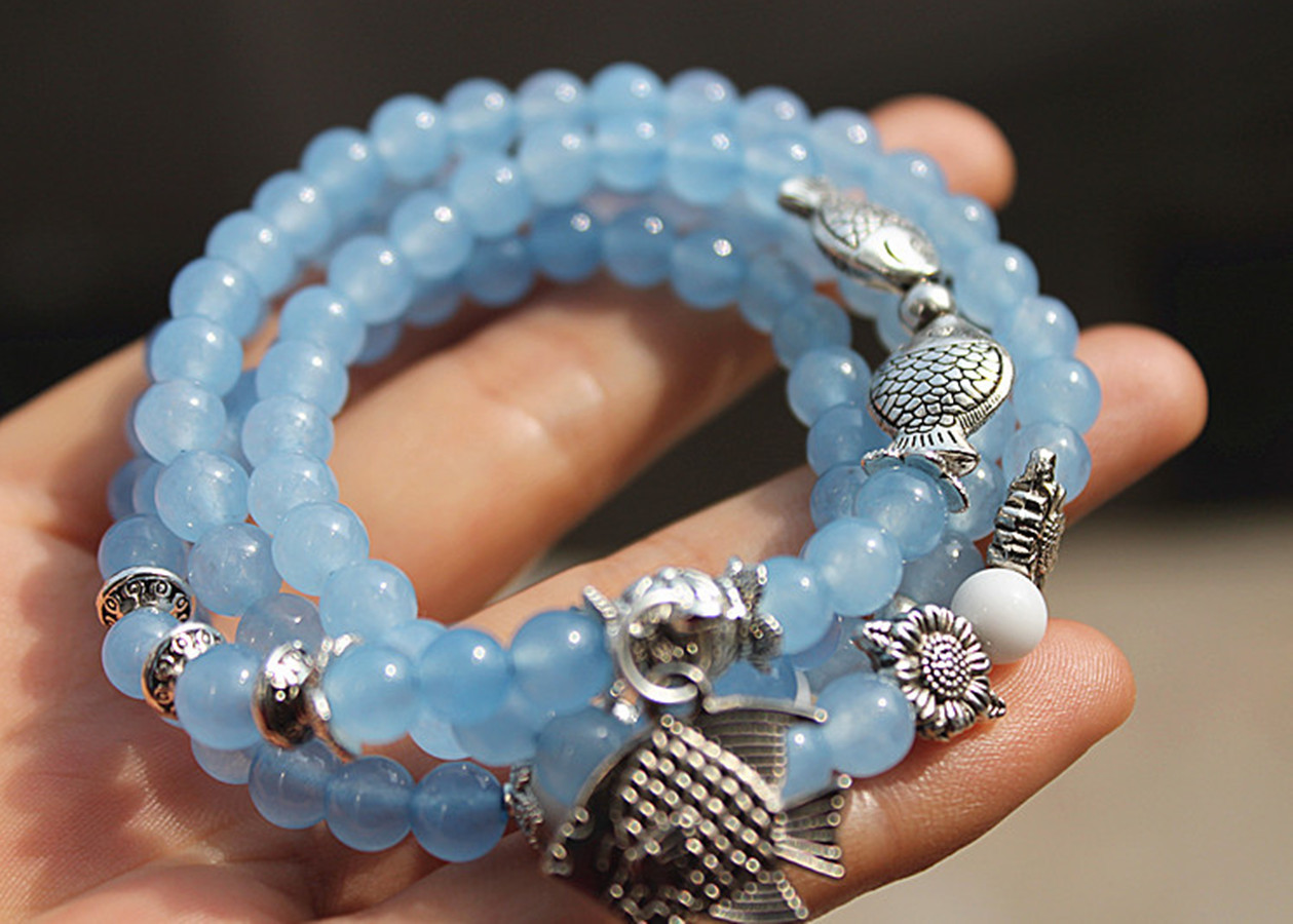 yuanlm 蓝玉髓108颗佛珠手链 温润清凉