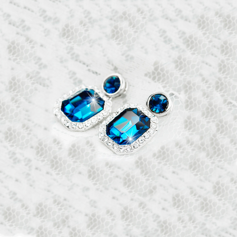 正品墨蓝宝石水晶耳钉时尚流行欧美风新款女复古夸张精美耳饰品