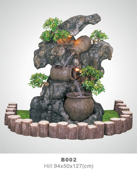 假山流水盆景大型欧式流水喷泉工艺品风水轮花盆加湿器