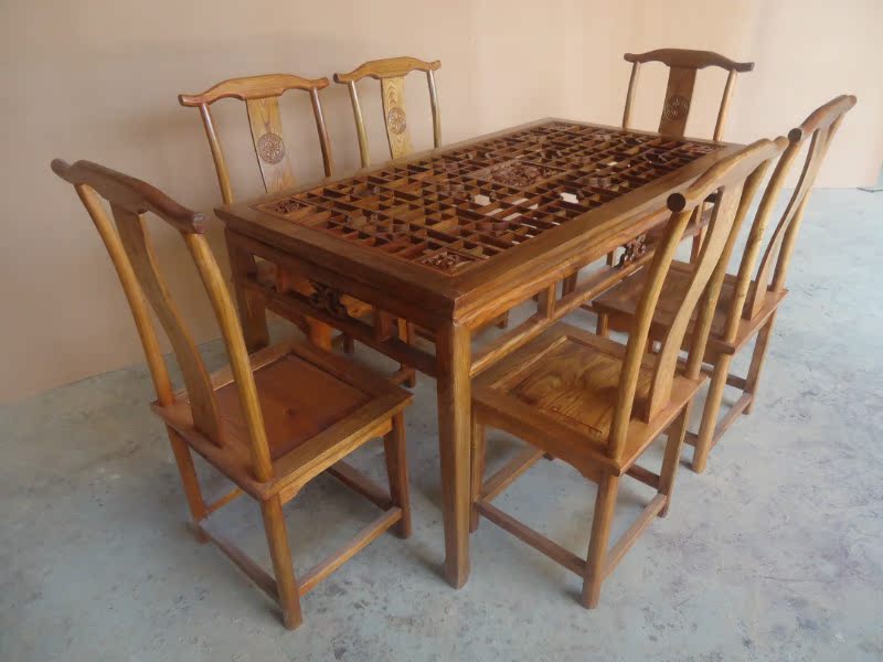 仿古家具实木格子餐桌雕花镂空古典家具中式特价可配46椅