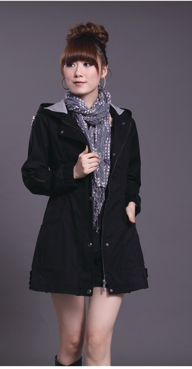 长款带帽 女士风衣外套 女 韩版女装长外套