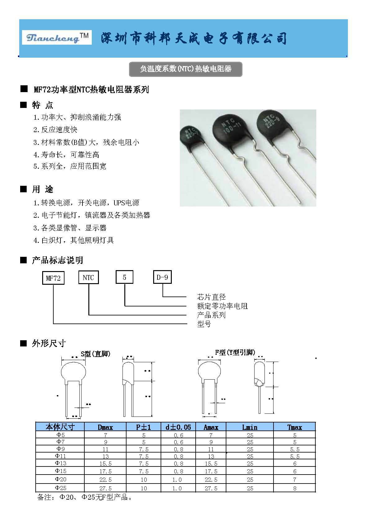 ntc热敏电阻型号及参数图片