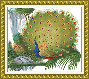 品牌精准印花十字绣0906孔雀开屏