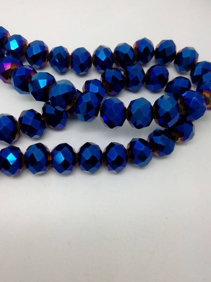 8*10mm 水晶玻璃扁珠电镀蓝光色