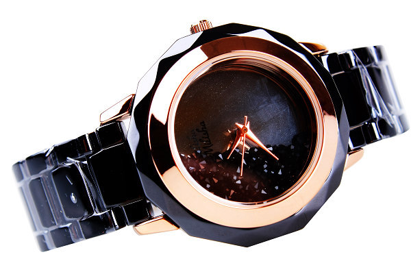 milisha新款女士黑陶瓷表 镶钻石英手表 高档手表批发163801